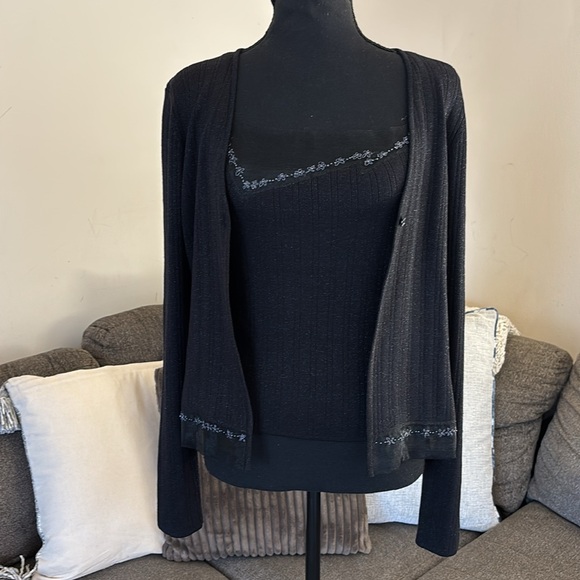 Cache Silk Vintage Elegant Y2K Black Cardigan Top Set M/S - Picture 1 of 16
